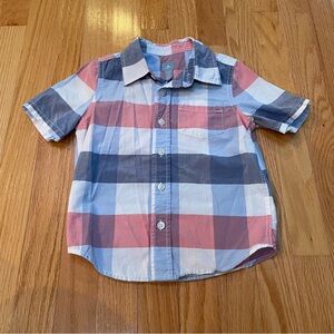Baby Gap red,white,blue plaid button down collared short sleeve shirt size 4 boy